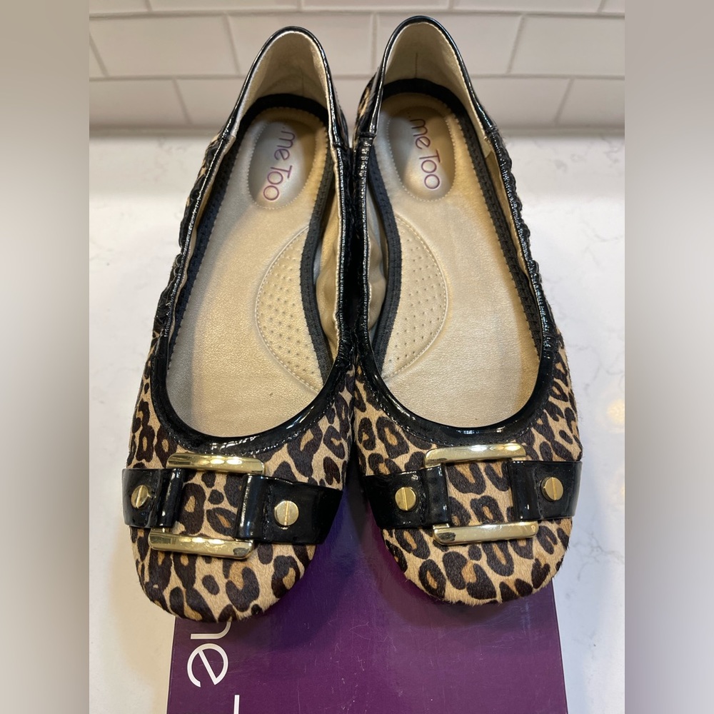 Me Too Leopard print flats with gold gold buckle